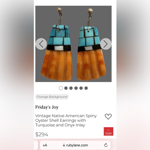 Gorgeous Soutwedtetm Native American design shell -turquoise earring collectible - Picture 4 of 4